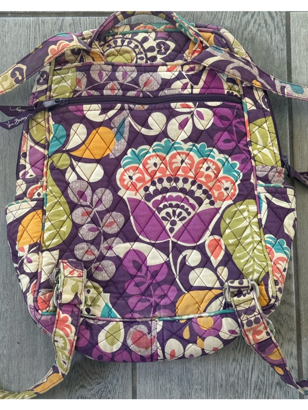 Vera Bradley Quilted Floral Patchwork Backpack in Purple, Teal, Yellow - Picture 4 of 6